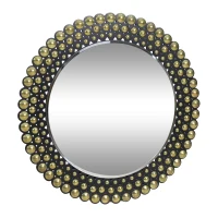 Contemporary Studded Round Wall Mirror, Tempered Glass with Iron Frame, Hand-Crafted, No Assembly Required, 35.5" x 35.5", Black(m-7)