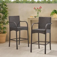 Vinsetto Outdoor Wicker Barstool Chair Set of 2 with Durable Powder-Coated Metal Frame, Hand-Crafted Faux Rattan, 22" L x 24.25" W x 45.5" H, Brown(m-5)