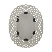 Modern Accent Wall Mirror with Handcrafted Design, Braided Border and Distressed Finish, 35.5" L x 0.7" W x 28" H, Grey(m-6)