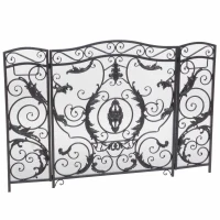 Retro style Fireplace Screen with Ornate Floral Iron Design and Three-Panel, No Assembly Required, 53.5" L x 2" W x 36.5" H, Black+Silver(m-9)