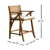 Vinsetto 2PC Modern Outdoor Barstool Set with Ladder-Back Design, Acacia Wood Frame with Water-Resistant Cushions, Footrests and Armrests, 22.75" L x 22.75" W x 46.5" H, Brown(m-3)