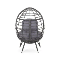 Vinsetto Indoor Teardrop Wicker Chair with Water-Resistant Cushions, Hand-Crafted Faux Rattan and Iron Frame, 38.5" L x 29.5" W x 58" H, Gray(m-10)