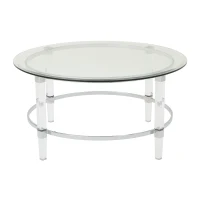 Clear Tempered Glass Round Coffee Table with Iron and Acrylic Frame, Modern Living Room Centerpiece, 35.5" L x 35.5" W x 18" H, Clear(m-7)