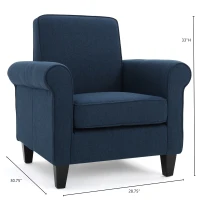 Contemporary Club Chair with Fabric Upholstery and Birch Wood Legs, 30.75"L x 28.75"W x 33"H, Navy Blue(m-3)