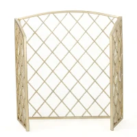 Modern Single Panel Iron Fireplace Screen with Durable Iron Frame, Rustproof Solid Free Standing Fire, 53.2" L x 1.7" W x 32" H, Gold(m-10)