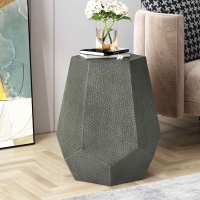 Modern Hammered Iron Geometric Side Table, No Assembly Required, 20.5" L x 19.5" W x 22.75" H, Antique Silver
