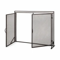 Iron Fireplace Screen with Easy Access Doors, Matte Black Finish, Hand-Crafted Details, 40" L x 10.25" W x 30.5" H, Black+Gold(m-5)