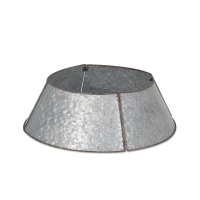 Christmas Tree Collar with Antique Silver Finish, Hammered Look, Galvanized Iron, Easy Assembly, 27.25" x 27.25" x 8.25", Silver(m-9)