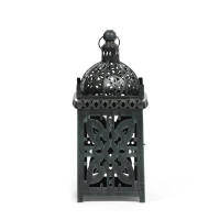 Handcrafted Iron Decorative Lantern with Black Patina Finish, Vintage Shabby Chic Design, 6.75" x 6.75" x 15.5", Black(m-10)