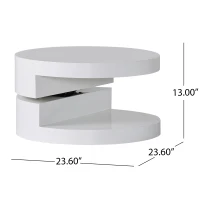 Modern Rotating Coffee Table with 2 Circular Swivel Levels, High Gloss Finish, 23.6" x 23.6" x 13", White(m-3)