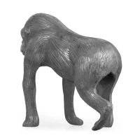 Handcrafted Aluminum Ape Figurine with Polished Silver Finish, Detailed Fur and Facial Features, 14" L x 5.5" W x 12.5" H, Gray(m-9)