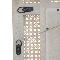 Modern Accent Rectangle Wall Mirror with Mango Wood Frame, Handcrafted Wicker Cane Border, 26.75" L x 1" W x 35.5" H, Natural(m-7)