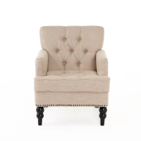 Modern Accent Tufted Club Chair with Button Tufted Diamond Stitch, Nailhead Accents, Birch Wood Legs, 28" L x 31.75" W x 35" H, Beige(m-10)