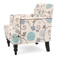Contemporary Tufted Club Chair with Button Tufted Diamond Stitch, Nailhead Accents, Birch Wood Legs, 28" L x 31.75" W x 35" H, White+Blue(m-8)