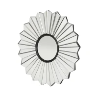 Glam Round Flower Patterned Wall Mirror with Faux Wood Frame, No Assembly Required, 31" L x 31" W x 1" H, Silver(m-7)