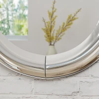 Glam Circular Wall Mirror with Faux Wood Frame, Tempered Glass, Curved Round Mirror, No Assembly Required, 31.5" L x 31.5" W x 1.38" H, Clear(m-6)