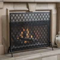 Modern Single Panel Iron Fireplace Screen with Durable Iron Frame, Rustproof Solid Free Standing Fire, 39.5" L x 11.25" W x 35" H, Black(m-1)