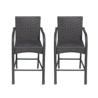 Vinsetto Outdoor Wicker Barstool Chair Set of 2 with Durable Powder-Coated Metal Frame, Hand-Crafted Faux Rattan, 22" L x 24.25" W x 45.5" H, Brown(m-2)