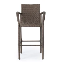 Outdoor Wicker Barstools Set of 2, Faux Rattan with Metal Frame, Weather Resistant, 24.8" L x 24.35" W x 46.5" H, Brown(m-9)