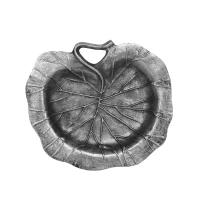 Mid Century Aluminum Decorative Leaf Plate, Handmade Design, Antique Nickel Finish, 12" x 11" x 1", Gray(m-5)