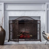 Modern Iron Fire Screen with Single Panel Design and Fine Mesh, Geometric Pattern, and Easy Assembly, 41" L x 9.75" W x 31.75" H, Black(m-1)