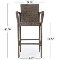 Outdoor Wicker Barstools Set of 2, Faux Rattan with Metal Frame, Weather Resistant, 24.8" L x 24.35" W x 46.5" H, Brown(m-3)