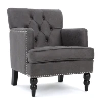 Modern Accent Tufted Club Chair with Rivet Design and Birch Wood Legs, Button Tufted Diamond Stitch, 28" L x 31.75" W x 35" H, Slate(m-2)