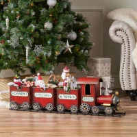 Dark Red Metal Train with Three Cars Decor, Collectible Model with Storage, 37.25"x7.6"x11", Red(m-1)