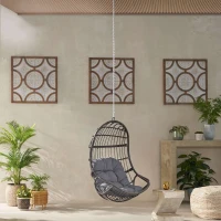 Outdoor/Indoor Wicker Swing Hanging Chair with 8ft Chain, Water-Resistant Cushions, Faux Rattan, 300 lbs Capacity, 30" L x 31.5" W x 44.5" H, Gray(m-5)