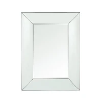 Curved Rectangle Wall Mirror with Tempered Glass, Stainless Steel Frame, 31.75" L x 23.8" W x 1.18" H, Clear(m-2)