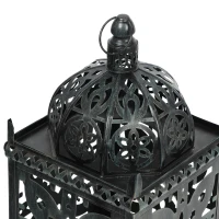 Large Indian Style Lantern with Green Patina and Black Finish, Hand-Crafted Iron, 8.25" L x 8.25" W x 23.25" H, Black(m-6)