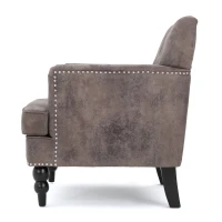 Modern Accent Tufted Club Chair with Rivet Design and Birch Wood Legs, Button Tufted Diamond Stitch, 28" L x 31.75" W x 35" H, Gray+Brown(m-10)