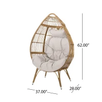 Outdoor Teardrop Wicker Patio Chair with Water-Resistant Cushions, Hand-Crafted Faux Rattan, 37" L x 28" W x 62" H, Natural(m-3)