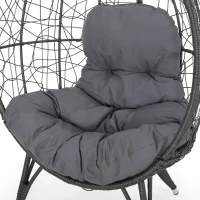Outdoor Wicker Teardrop Chair with Water-Resistant Cushions, Faux Rattan Iron Frame, Handcrafted Detailing, 38.5" L x 30.75" W x 57.25" H, Gray(m-8)