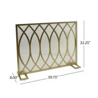 Modern Iron Fire Screen with Single Panel Design and Fine Mesh, Geometric Pattern, and Easy Assembly, 39.75" L x 8" W x 32.25" H, Gold(m-3)