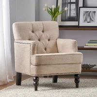 Modern Accent Tufted Club Chair with Button Tufted Diamond Stitch, Nailhead Accents, Birch Wood Legs, 28" L x 31.75" W x 35" H, Beige(m-1)