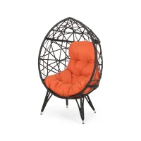 Vinsetto Indoor Teardrop Wicker Patio Chair with Water-Resistant Cushions, Durable Metal Frame, 38.5" L x 29.5" W x 58" H, Brown+Orange(m-2)