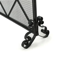 Modern Single Panel Iron Fireplace Screen with Durable Iron Frame, Rustproof Solid Free Standing Fire, 41.5" L x 8.9" W x 32.1" H, Black(m-7)