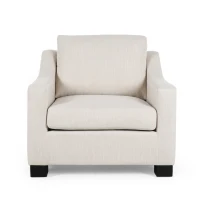 Accent Upholstered Club Chair with Contemporary Design, Sloped Arms and Birch Wood Legs, 33.75" L x 33.5" W x 32" H, Beige(m-8)