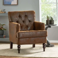 Modern Accent Tufted Club Chair with Rivet Design and Birch Wood Legs, Button Tufted Diamond Stitch, 28" L x 31.75" W x 35" H, Brown(m-5)