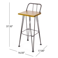 Industrial Wood and Metal Barstool Set of 2 with Powder-Coated Iron Frame, Acacia Wood Seat, and Built-In Footrest, Accent Outdoor Patio Seating, 16.5" L x 17" W x 37.5" H, Brown(m-3)