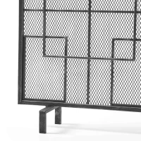 Modern Single Panel Decorative Fireplace Screen with Fine Mesh, Square Pattern, Easy Assembly, 41" L x 8" W x 30.75" H, Black+Silver Iron(m-7)