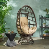 Wicker Outdoor Patio Swivel Egg Chair with Basket Shape Design and Water-Resistant Cushions, 30.5" L x 28" W x 58" H, Black(m-4)
