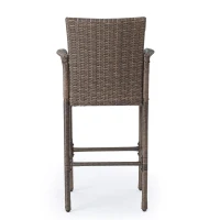 Outdoor Wicker Barstools Set of 2, Faux Rattan with Metal Frame, Weather Resistant, 24.8" L x 24.35" W x 46.5" H, Brown(m-11)