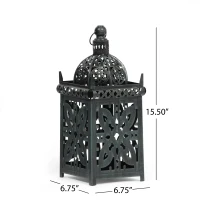 Handcrafted Iron Decorative Lantern with Black Patina Finish, Vintage Shabby Chic Design, 6.75" x 6.75" x 15.5", Black(m-3)