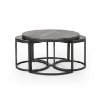 Vinsetto Modern Industrial Fir Wood Nested Coffee Table Set, 3-Piece with Powder-Coated Iron Frames and Wire-Brushed Tabletops, 31.5"x31.5"x18.5", Black+Silver(m-8)