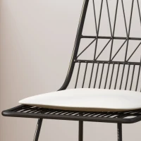 Modern Outdoor Wire Counter Stools Set of 2 with Cushions, Water-Resistant Fabric, Iron Frame, 18.25" L x 24.75" W x 42" H, Black+Ivory(m-5)