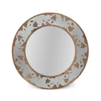 Handcrafted Mango Wood Round Mirror with Aluminum Fitted Floral Design, 22.5" L x 1" W x 22.5" H, Natural(m-2)