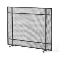 Modern Iron Fire Screen with Single Panel Design and Fine Mesh, Geometric Pattern, and Easy Assembly, 41" L x 9.75" W x 31.75" H, Black+Silver(m-2)