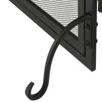 Iron Folding Fireplace Screen with Doors and 4-Piece Tool Set, Matte Finish, 50.5" x 5.5" x 32", Matte Black(m-7)